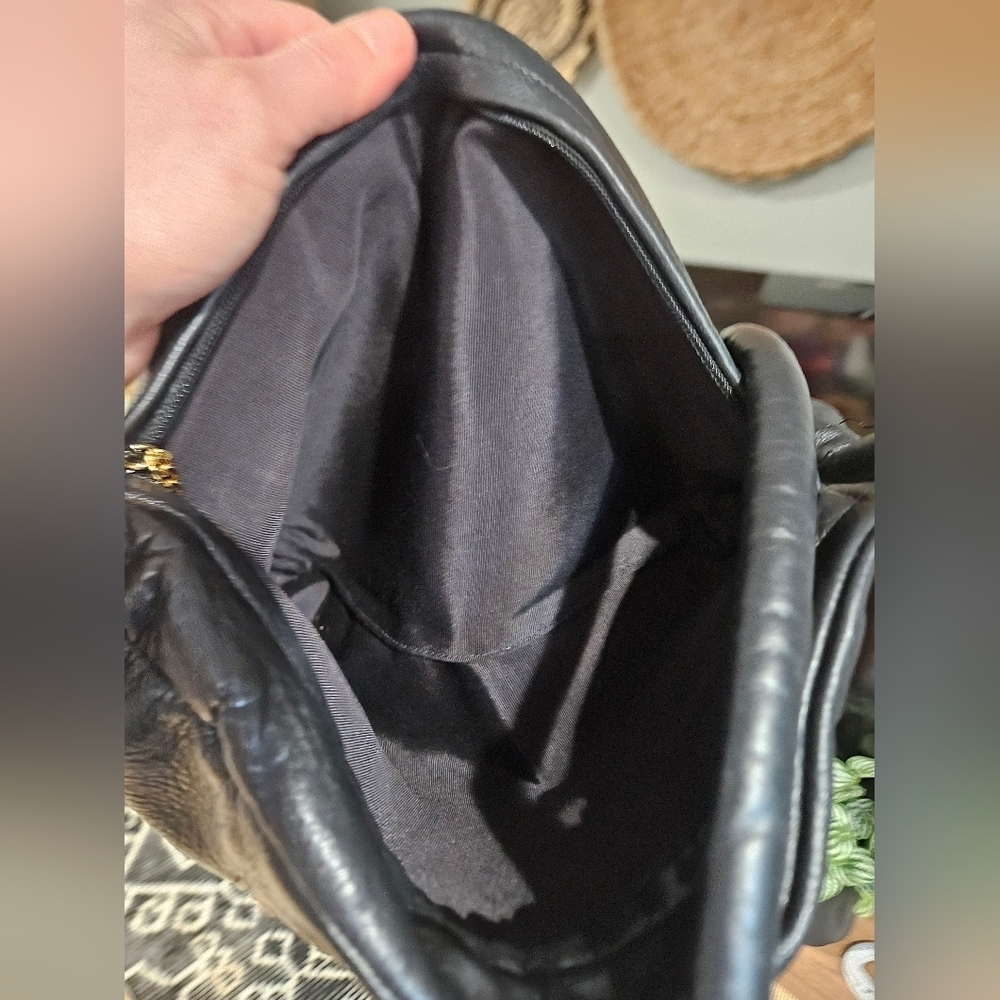 Vintage Black Leather Hobo Bag Haircalf Zebra Accent Multi Zip Shoulder Purse. - Picture 3 of 16